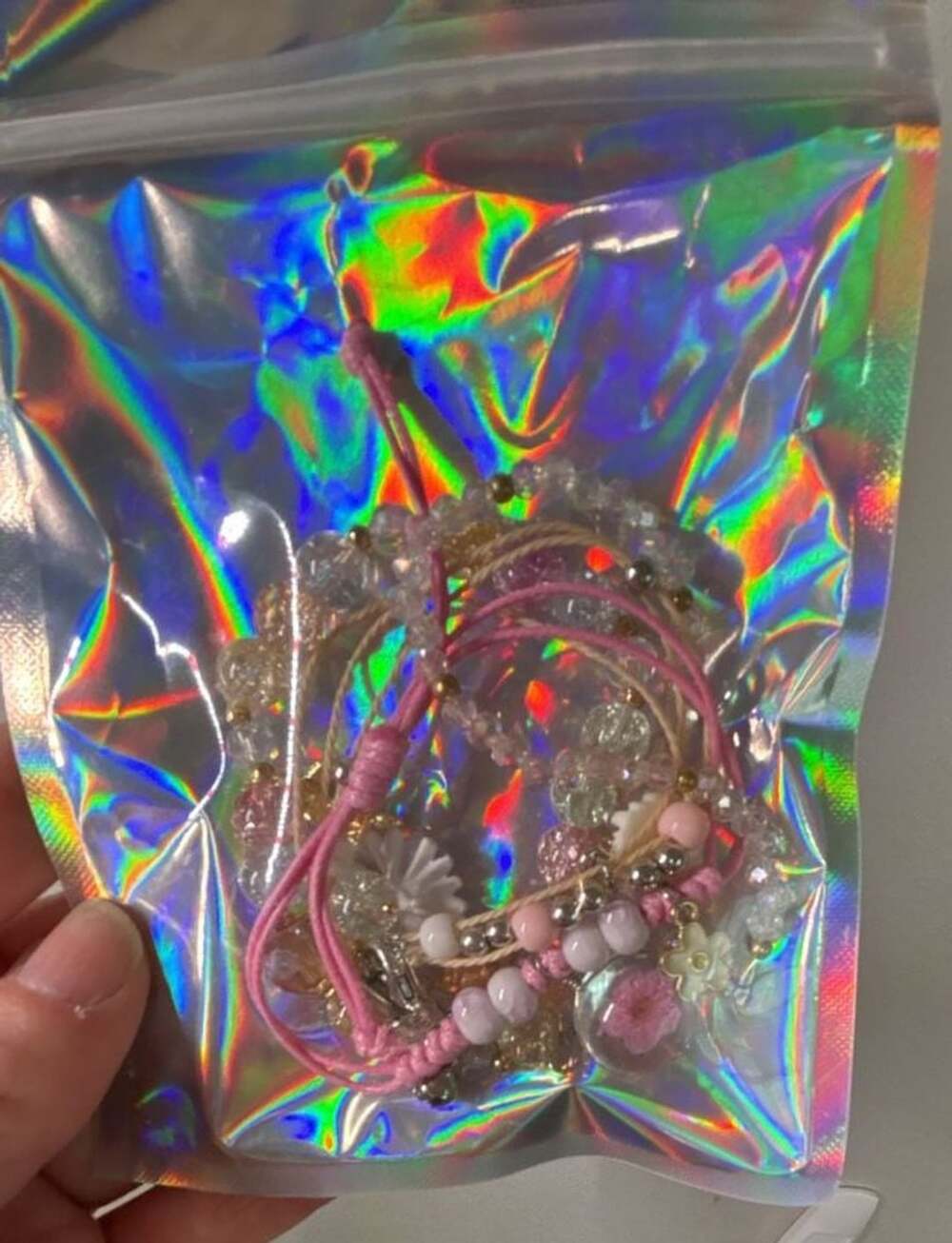 Beaded Friendship Bracelets in Holographic Resealable Pouch